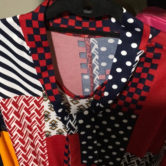 PATCHWORK VIVID  WITH STRETCH ALL DAY   LONG SLEEVE NECK TIE DRESS - Picture 11 of 13